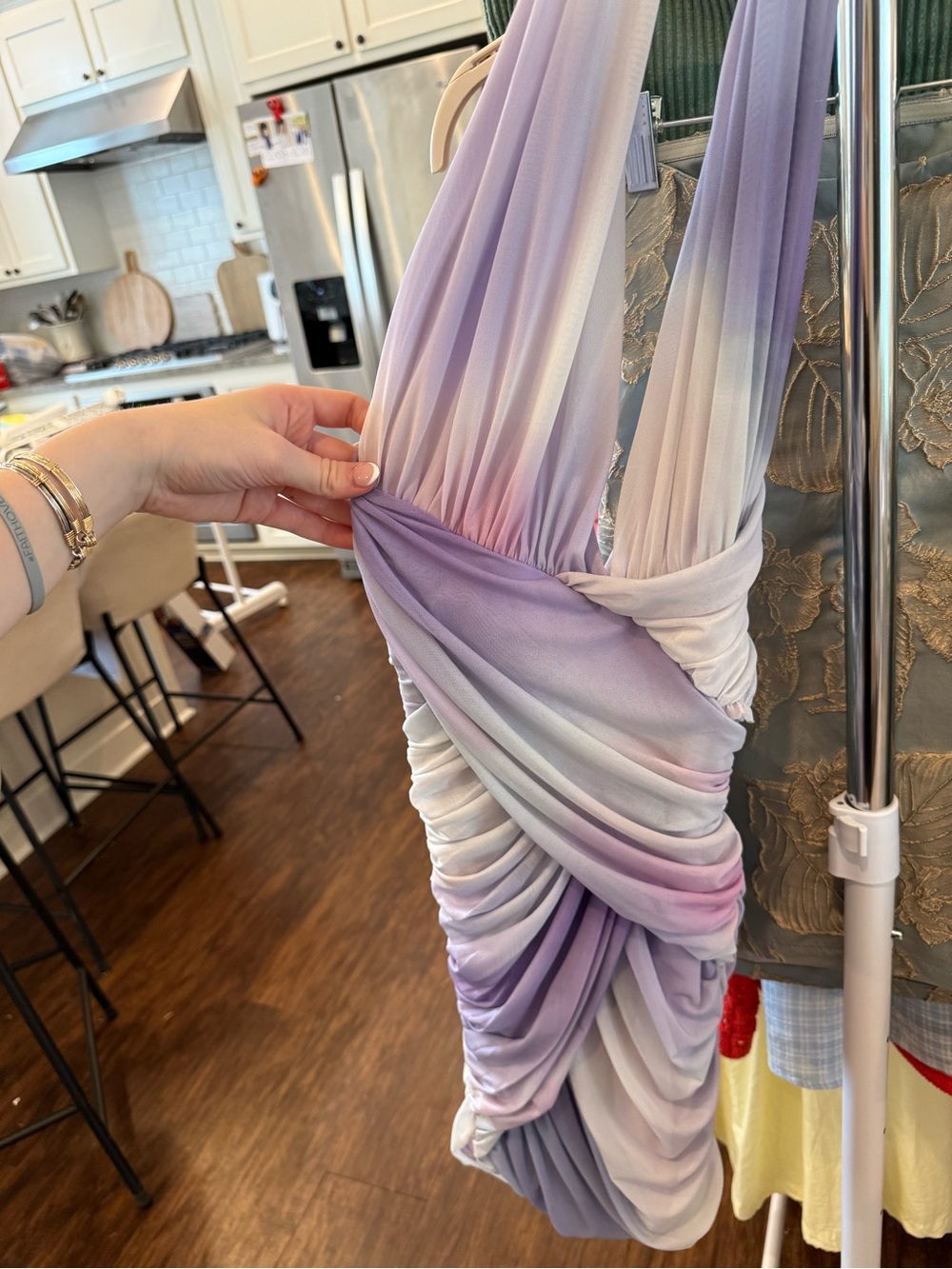 Zara Lavender Ombre Ruched Halter Dress